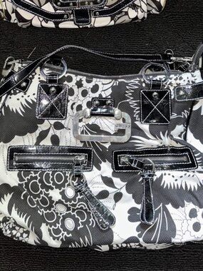 GUESS Black and White Floral Shoulder Bag with Silver Hardware